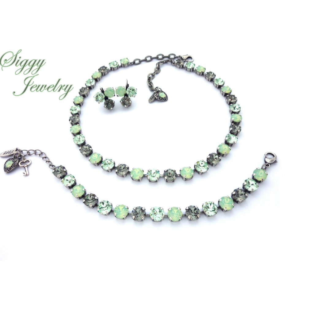 Swarovski 3-Piece Jewelry Set, Mint Green And Gray